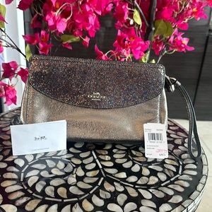 Brand New Coach Gunmetal Clutch with Glitter accent in flap